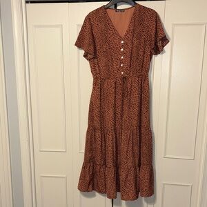 Brown Pattern midi Dress